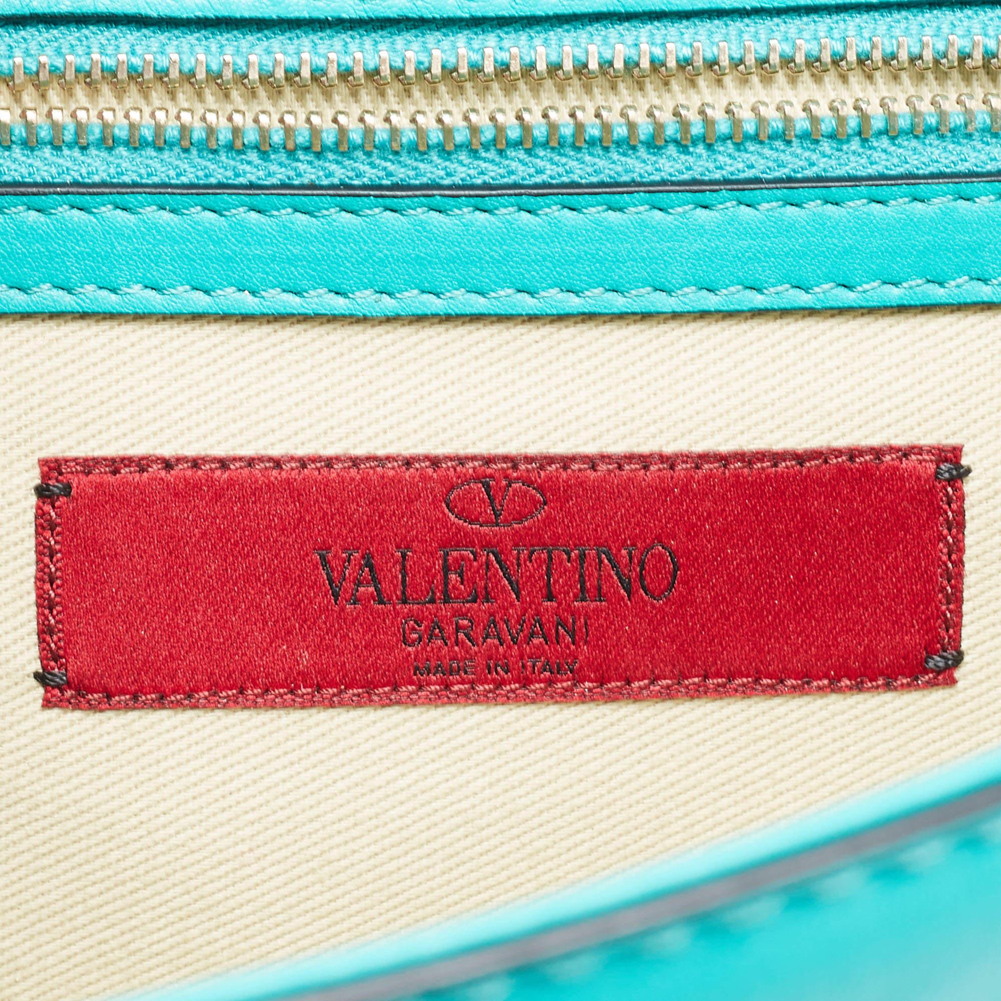 Valentino Green Leather Medium Rockstud Glam Lock Flap Bag 3