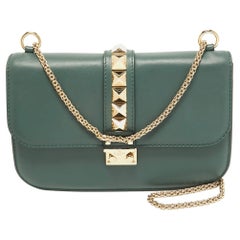 Valentino Green Leather Medium Rockstud Glam Lock Flap Bag