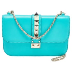 Valentino Green Leather Medium Rockstud Glam Lock Flap Bag