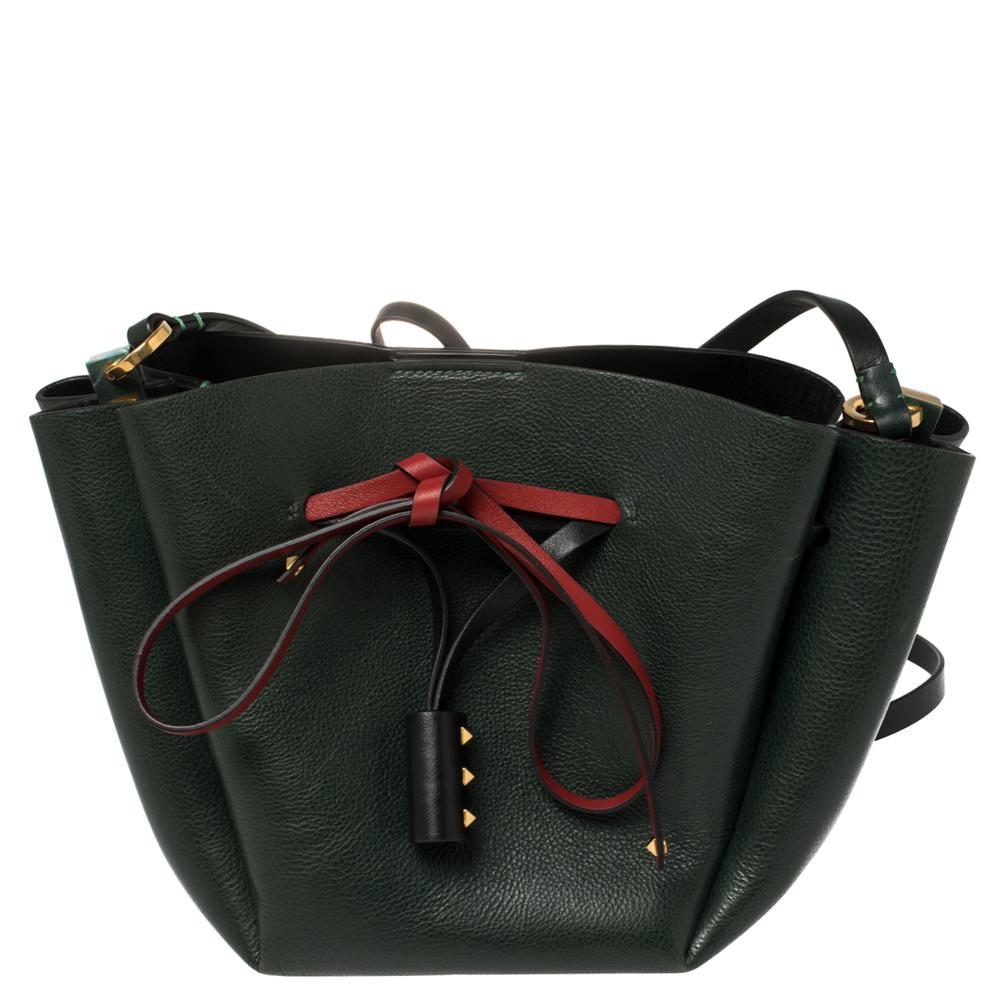 green leather bucket bag