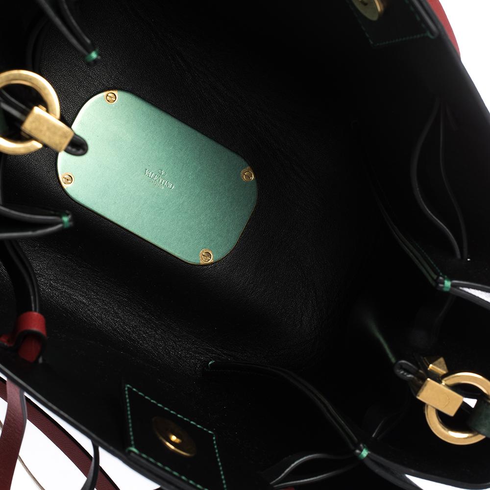 Black Valentino Green Leather Medium VLOGO Bucket Bag