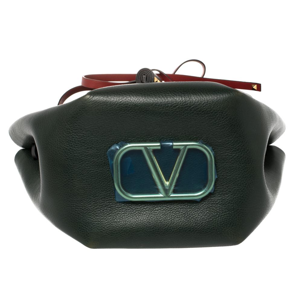 Valentino Green Leather Medium VLOGO Bucket Bag 1