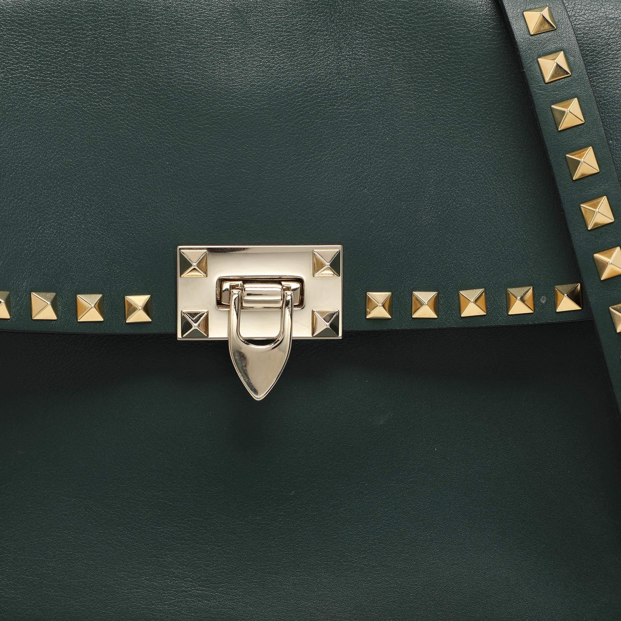 Women's Valentino Green Leather Rockstud Flap Shoulder Bag
