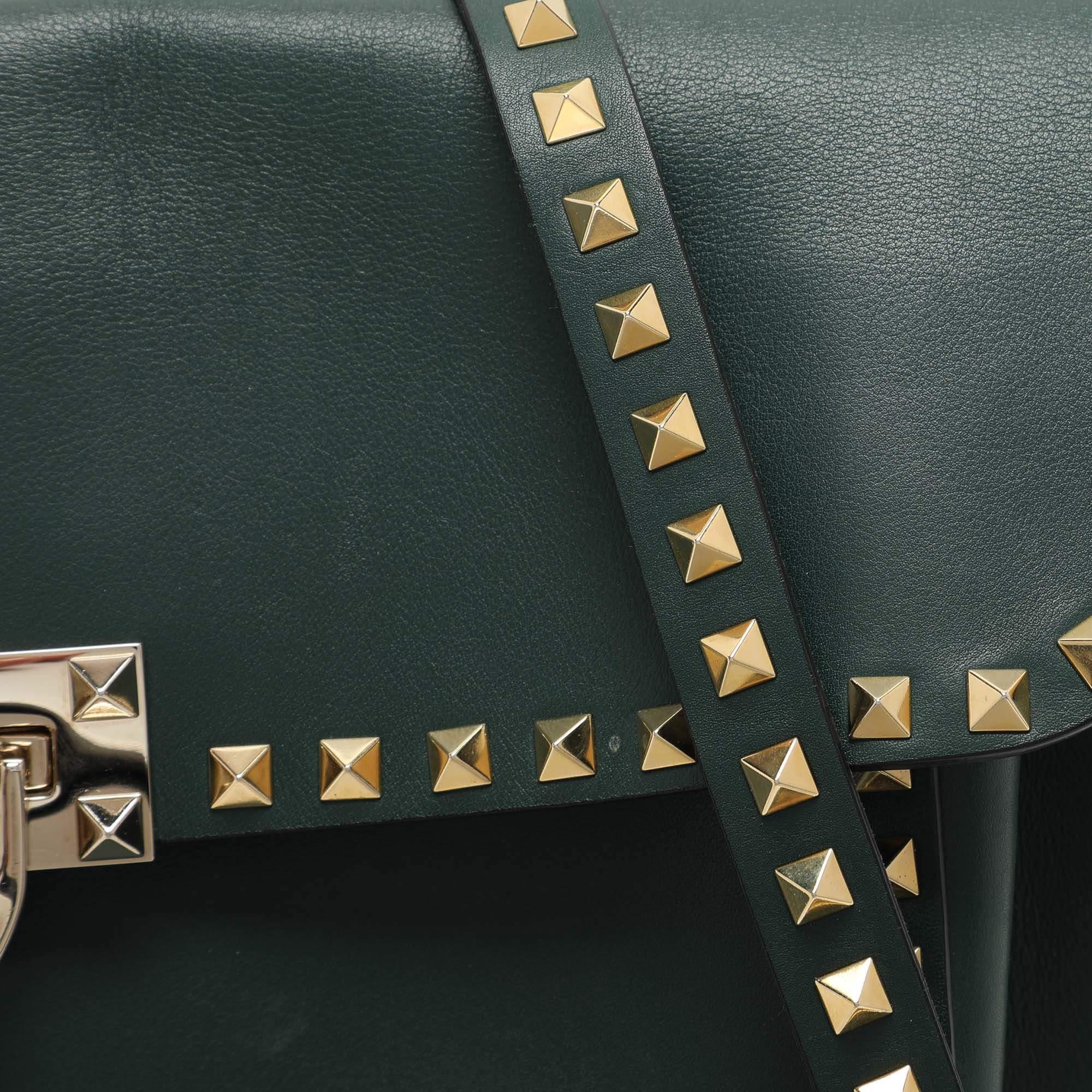 Valentino Green Leather Rockstud Flap Shoulder Bag 1