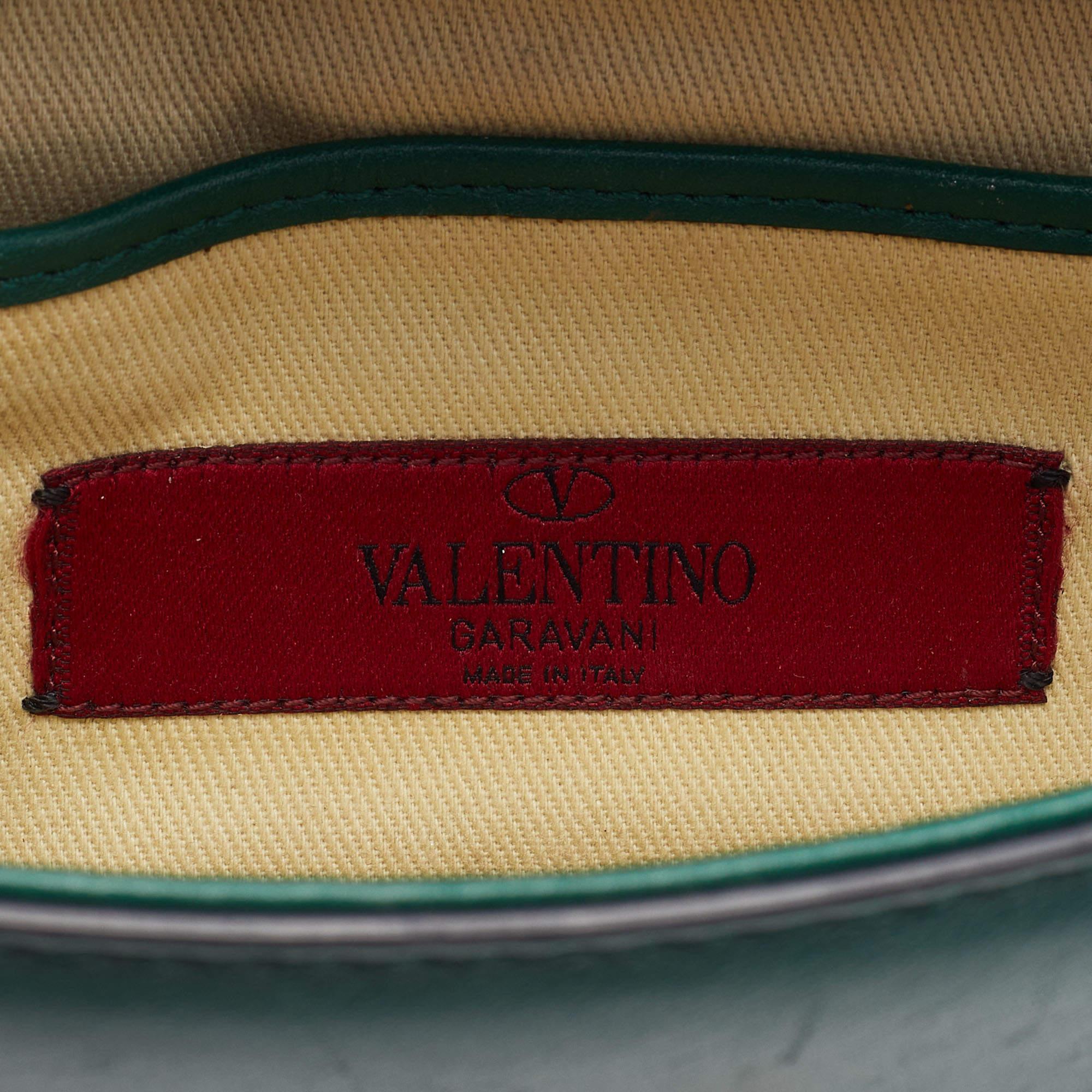 Valentino Green Leather Rockstud Glam Lock Flap Bag 6