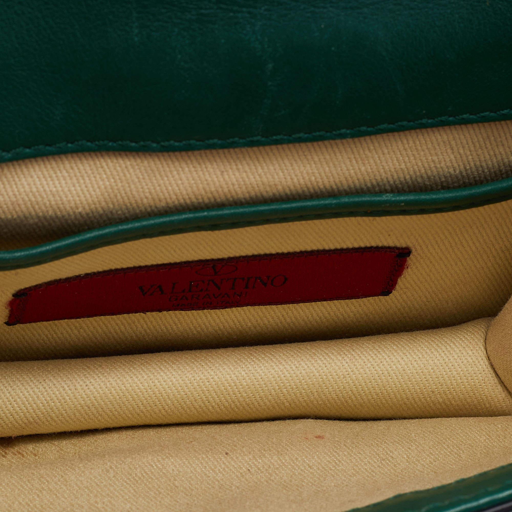 Valentino Green Leather Rockstud Glam Lock Flap Bag 7