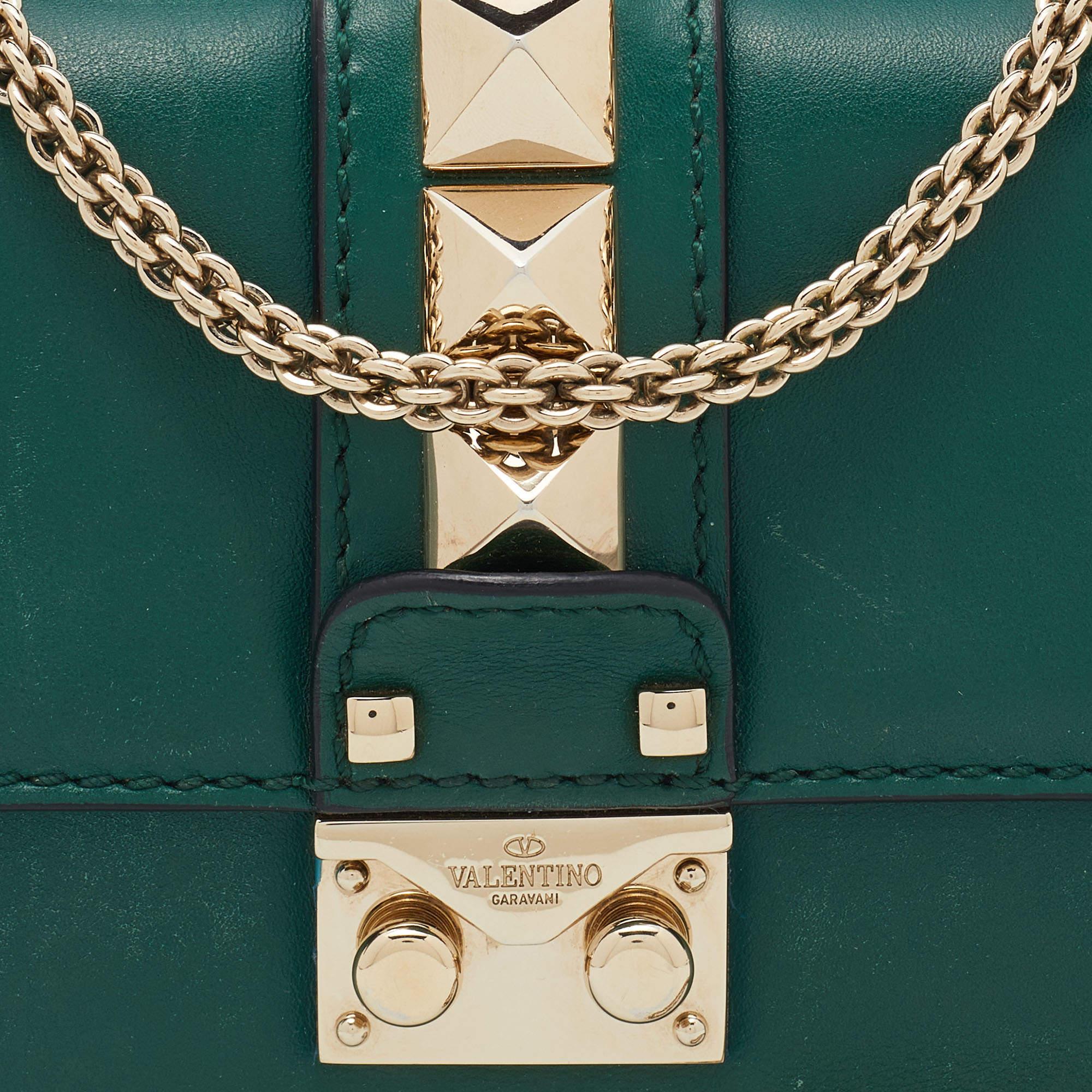 Valentino Green Leather Rockstud Glam Lock Flap Bag 8
