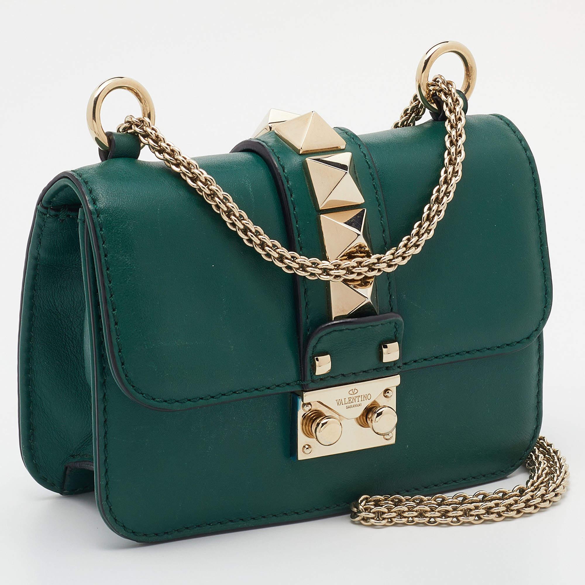 Women's Valentino Green Leather Rockstud Glam Lock Flap Bag