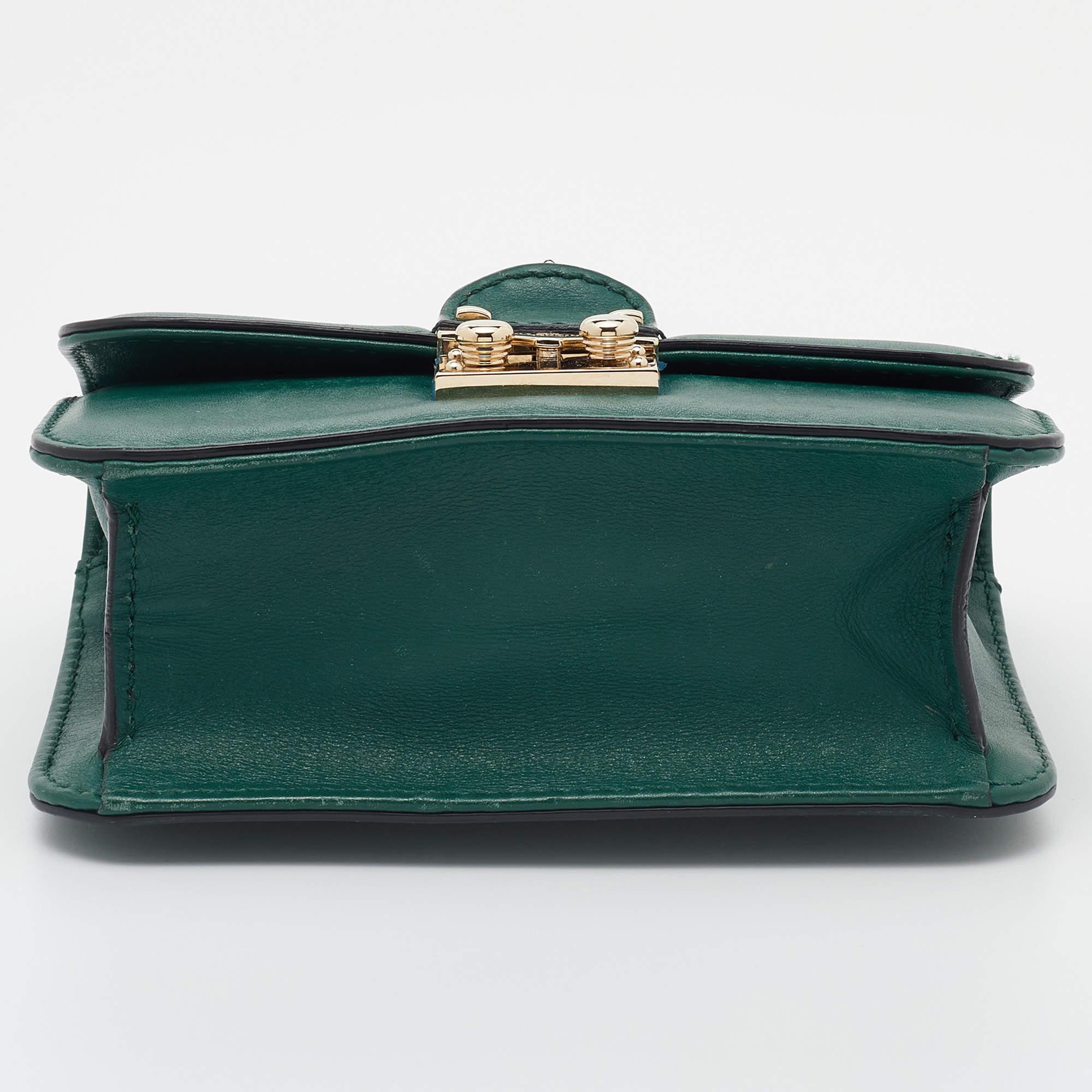 Valentino Green Leather Rockstud Glam Lock Flap Bag 1