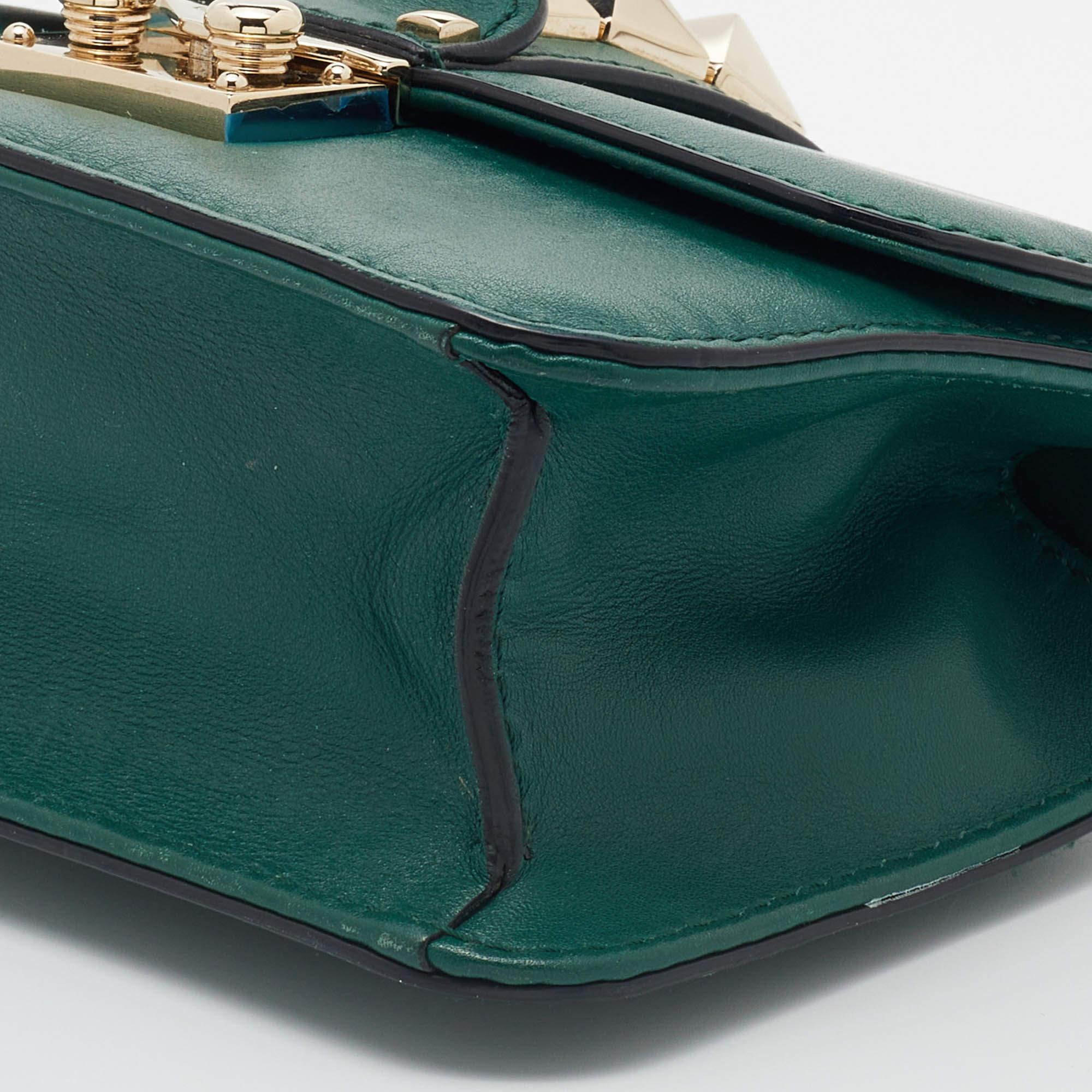 Valentino Green Leather Rockstud Glam Lock Flap Bag 4