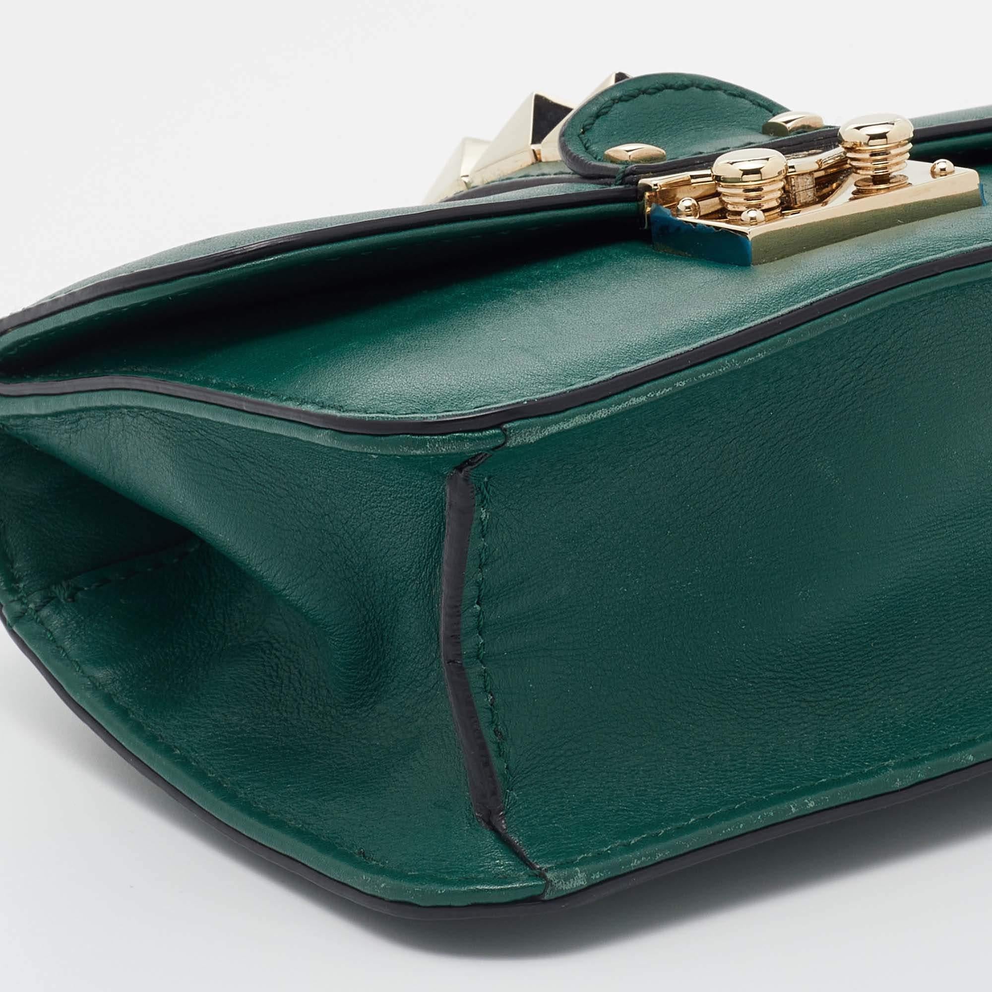 Valentino Green Leather Rockstud Glam Lock Flap Bag 5