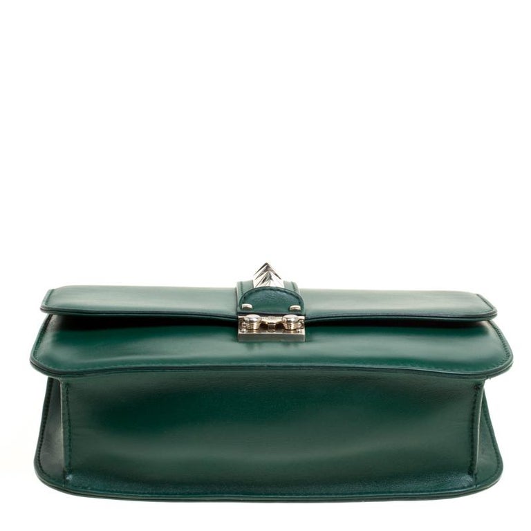 Valentino Green Leather Rockstud Medium Glam Lock Flap Bag For Sale at ...