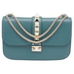 Valentino Green Leather Rockstud Medium Glam Lock Flap Bag