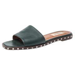 Valentino Green Leather Rockstud Slide Flats Size 36