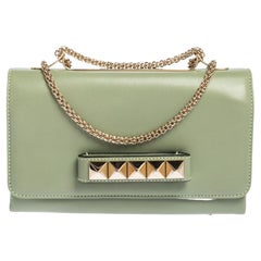 Valentino Green Leather Rockstud Va Va Voom Chain Clutch