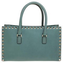 Valentino Green Leather Small Rockstud Double Handle Tote
