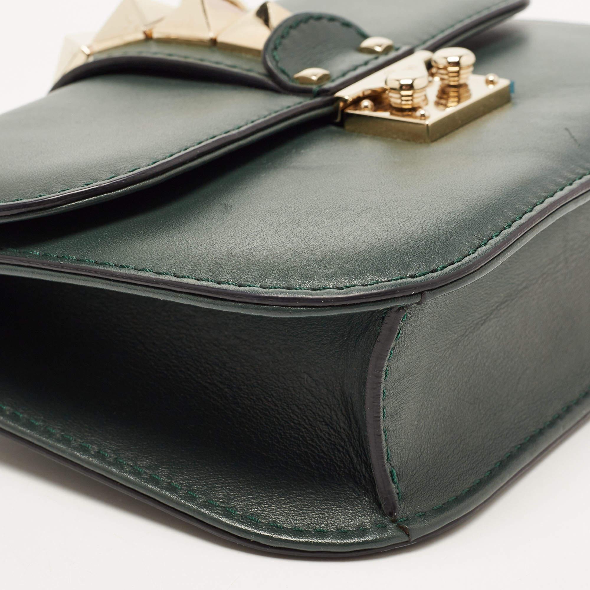 Valentino Green Leather Small Rockstud Glam Lock Flap Bag 7