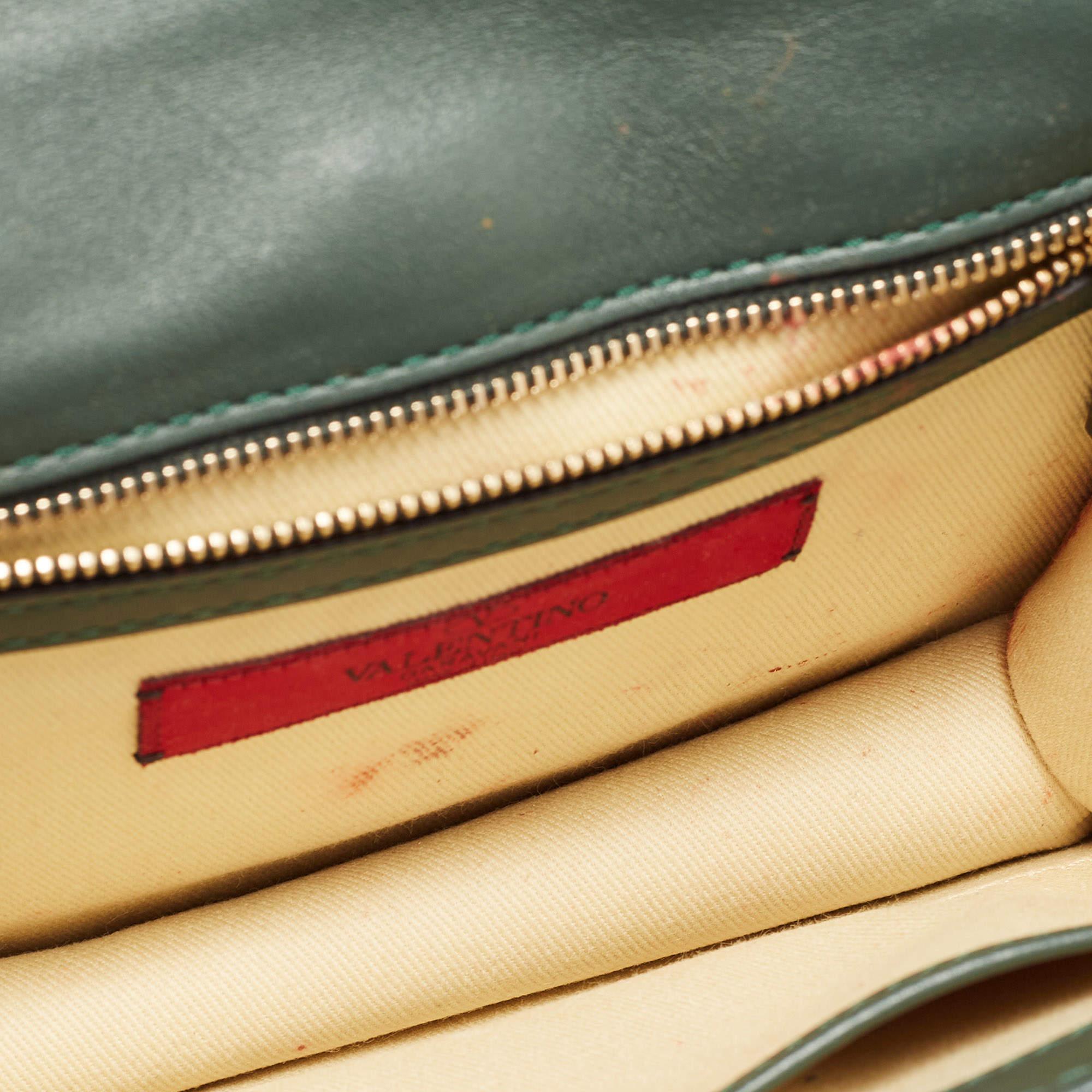 Valentino Green Leather Small Rockstud Glam Lock Flap Bag 8