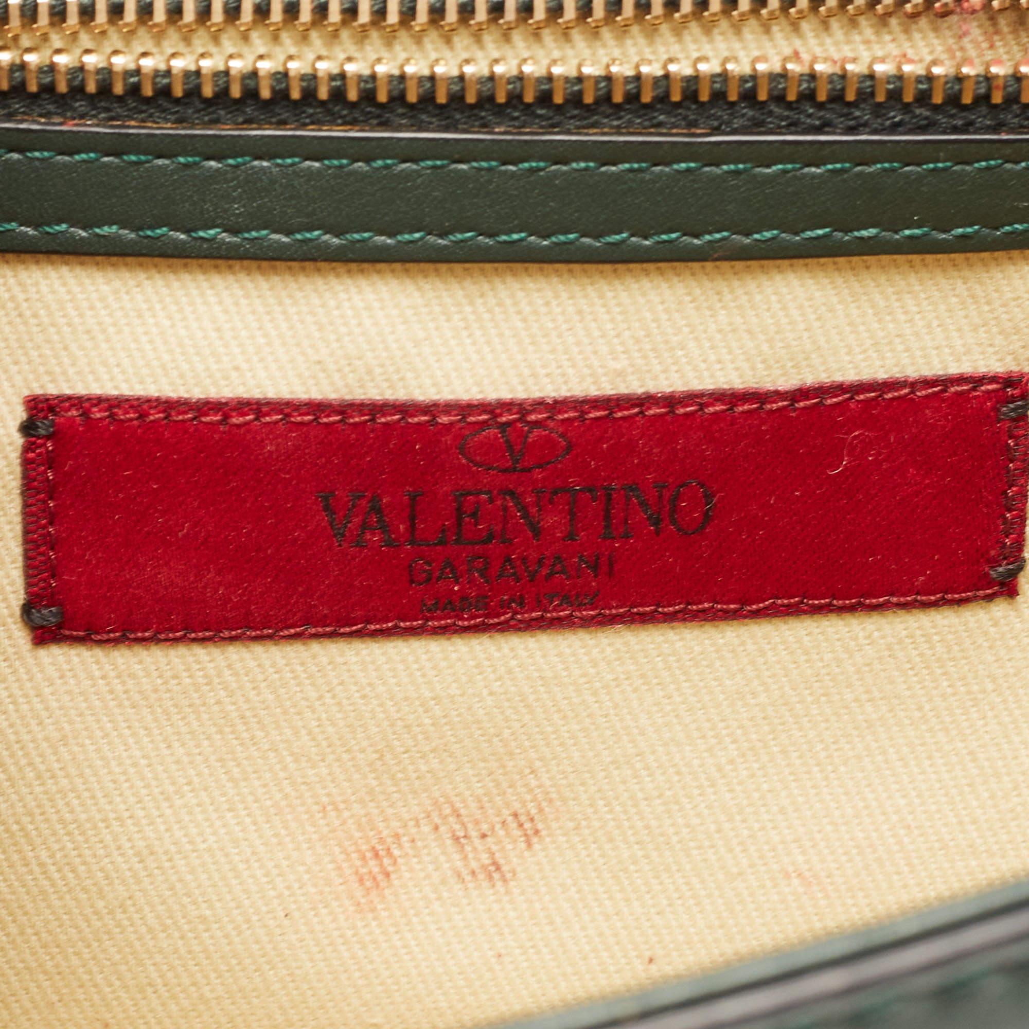 Valentino Green Leather Small Rockstud Glam Lock Flap Bag 9