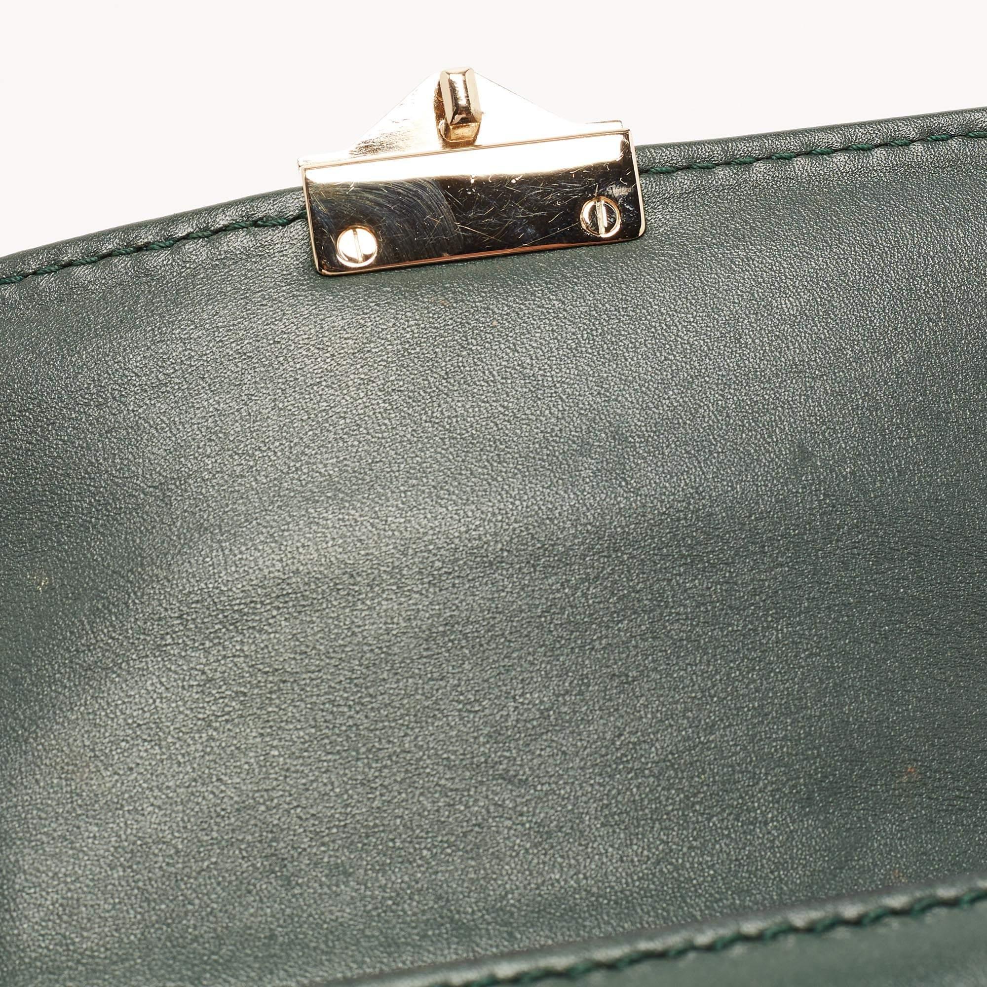Valentino Green Leather Small Rockstud Glam Lock Flap Bag 14