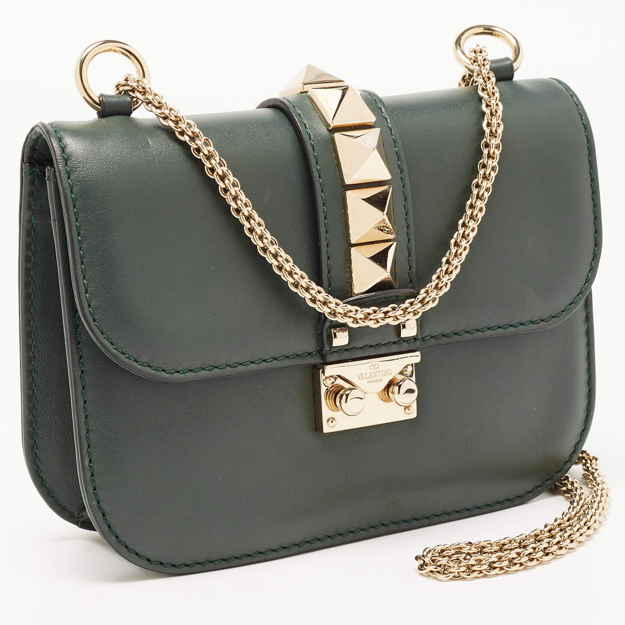 Women's Valentino Green Leather Small Rockstud Glam Lock Flap Bag