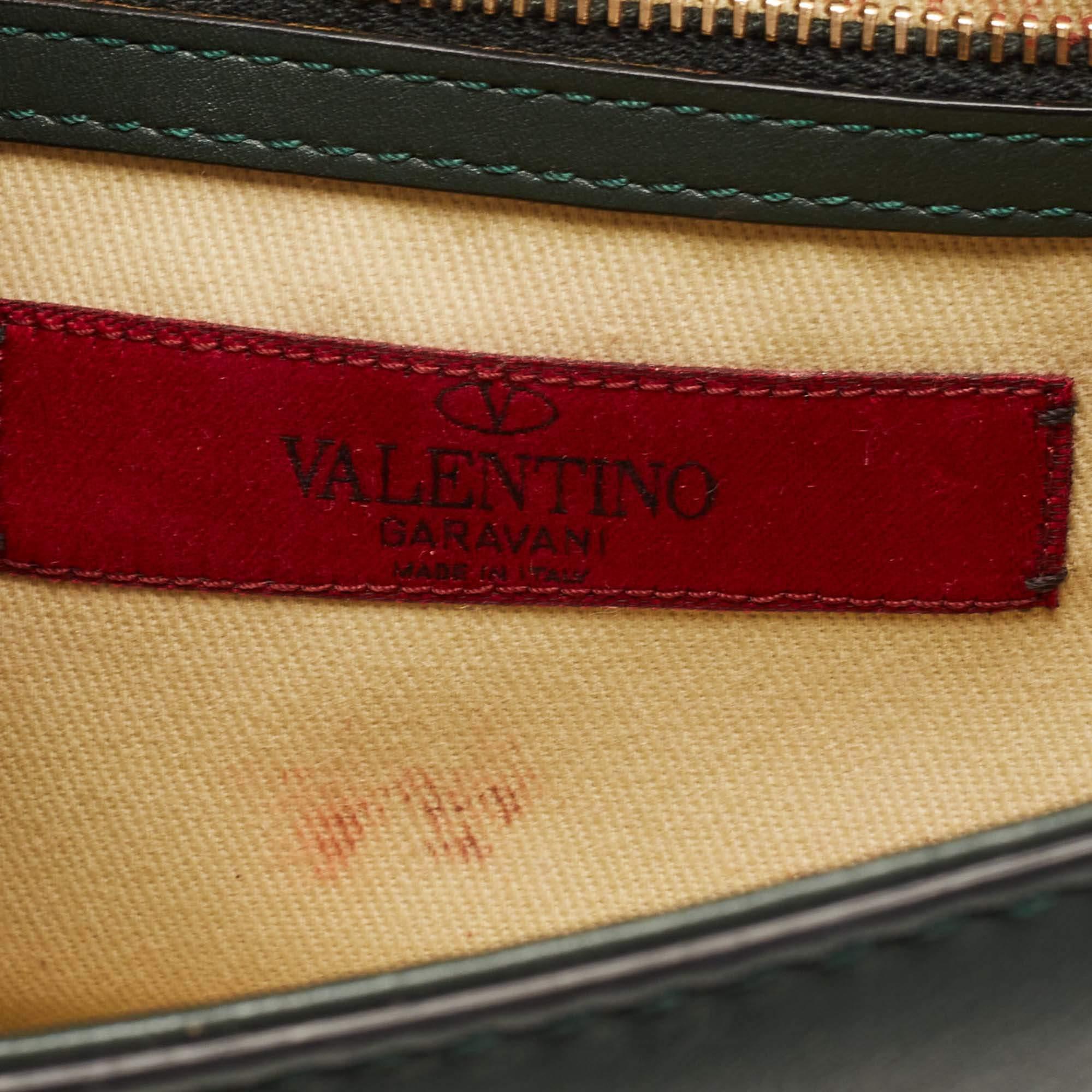 Valentino Green Leather Small Rockstud Glam Lock Flap Bag 4