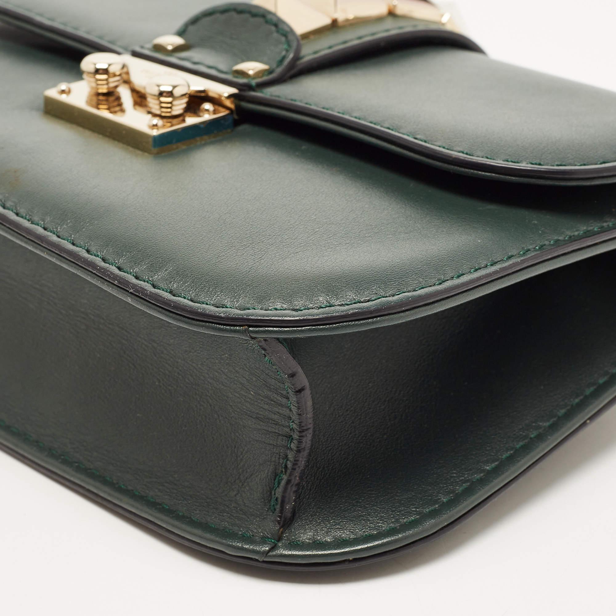Valentino Green Leather Small Rockstud Glam Lock Flap Bag 5