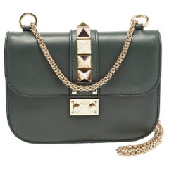 Valentino Green Leather Small Rockstud Glam Lock Flap Bag