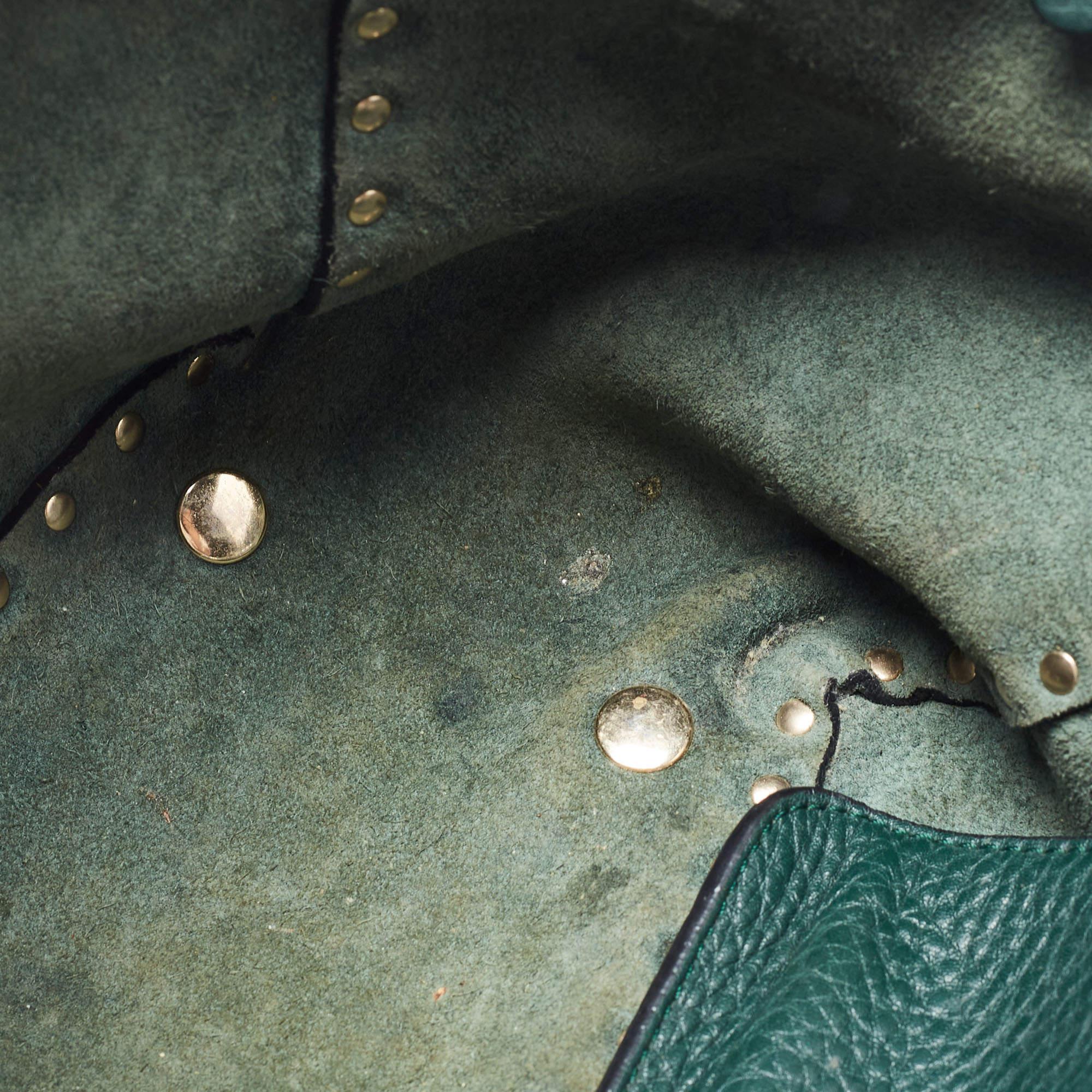 Valentino Green Leather Small Rockstud Trapeze Tote 5
