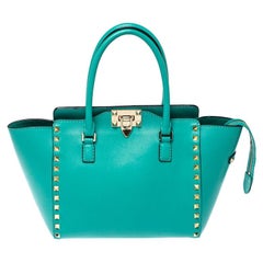 Valentino Green Leather Small Rockstud Trapeze Tote