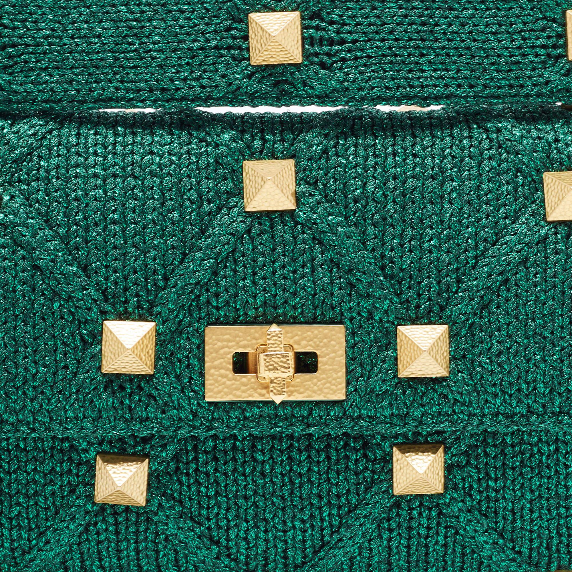 Valentino Green Lurex Frabric Large Roman Stud Shoulder Bag 5