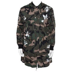 Valentino Grün Mariposa Camouflage Baumwolle mit Kapuze Parka Jacke M