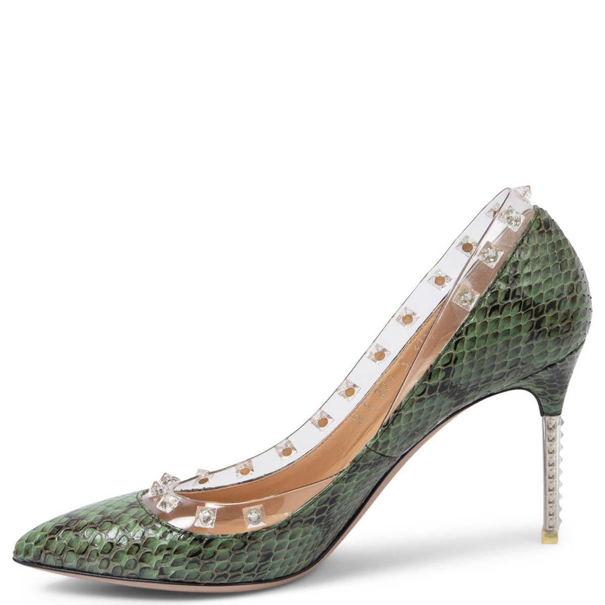 Gris VALENTINO Chaussures à talons verts en PVC et python clouté, taille 37,5 en vente