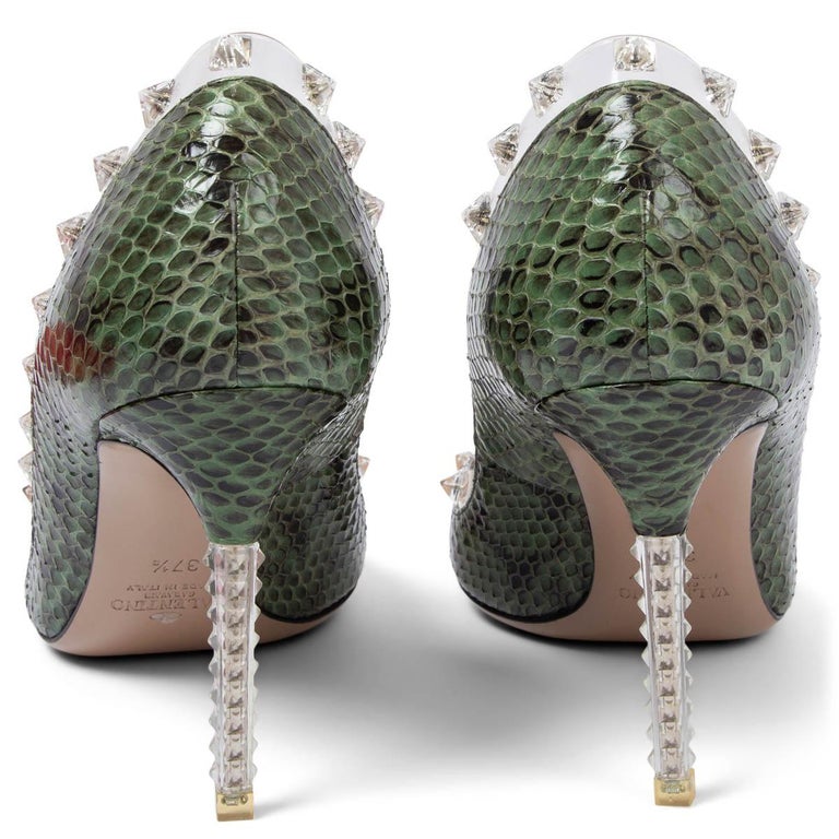 VALENTINO green NAKED ROCKSTUD PVC and PYTHON Pumps Shoes 37.5 For Sale ...