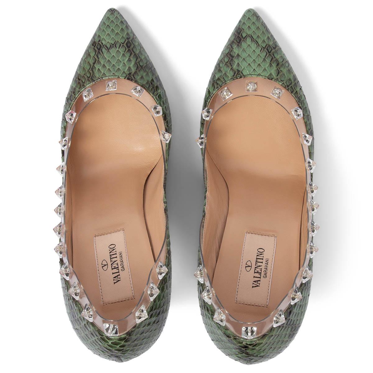 Gray VALENTINO green NAKED ROCKSTUD PVC & PYTHON Pumps Shoes 37.5 For Sale