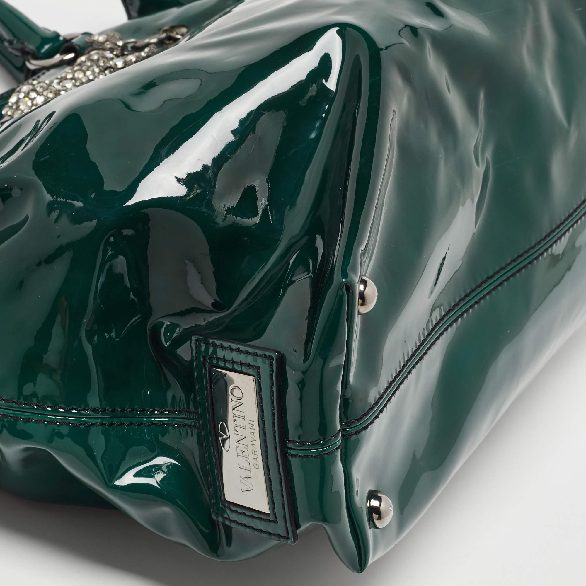 Women's Valentino Green Patent Leather Chain Tote