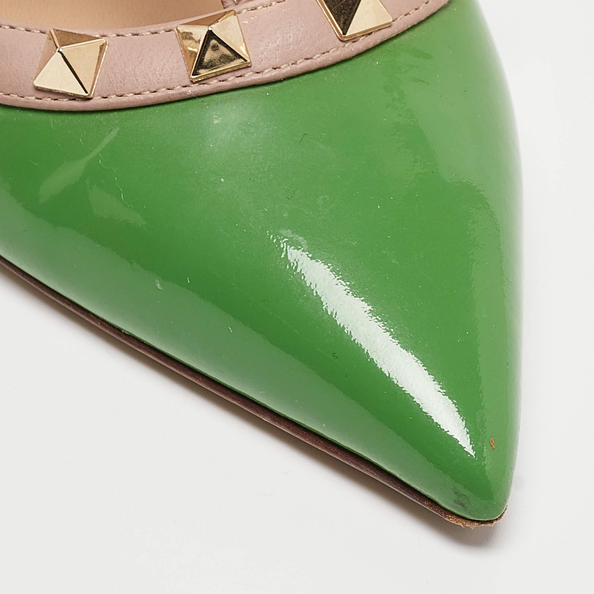 Women's Valentino Green Patent Leather Rockstud Ankle Strap Pumps Size 39