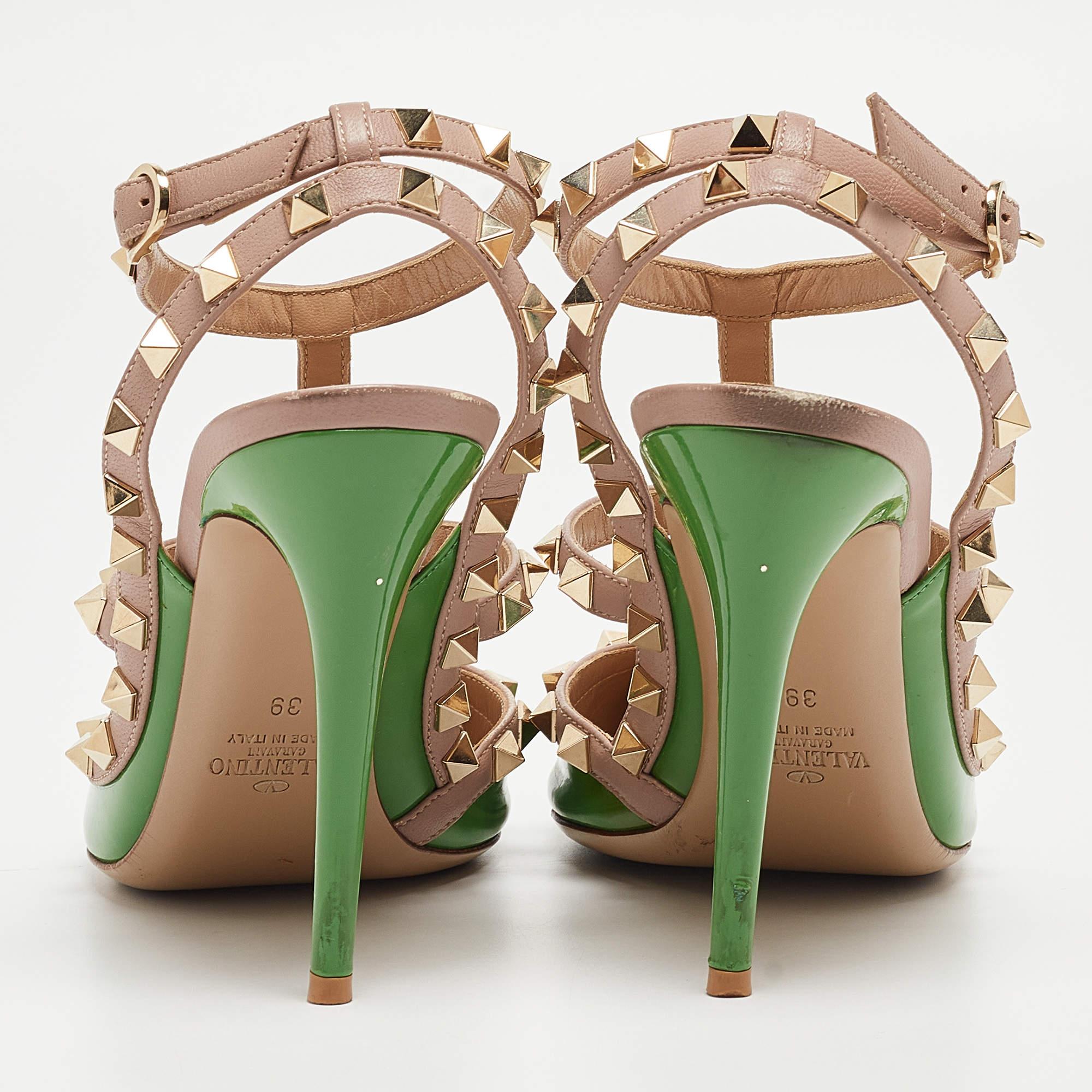 Valentino Green Patent Leather Rockstud Ankle Strap Pumps Size 39 1
