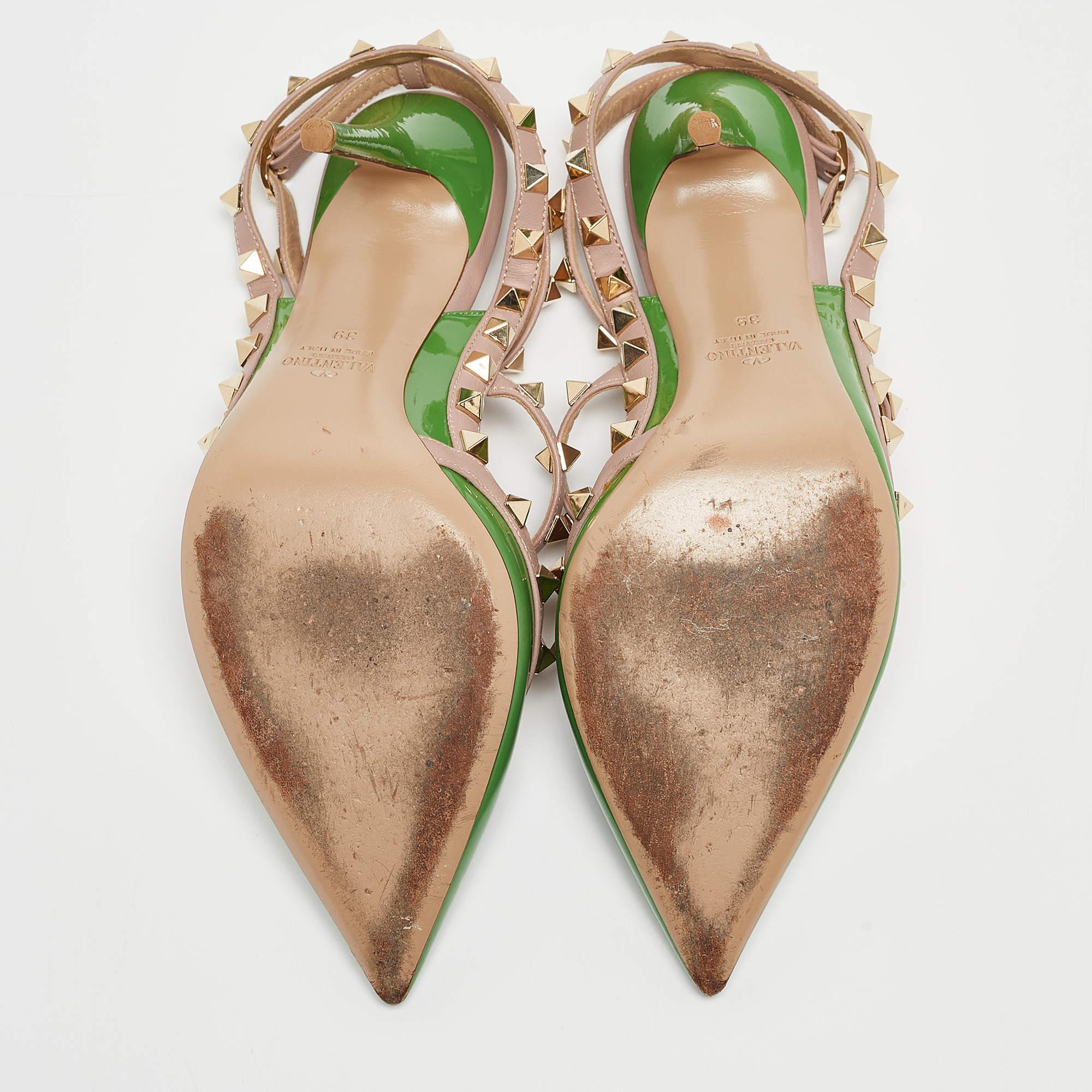 Valentino Green Patent Leather Rockstud Ankle Strap Pumps Size 39 2