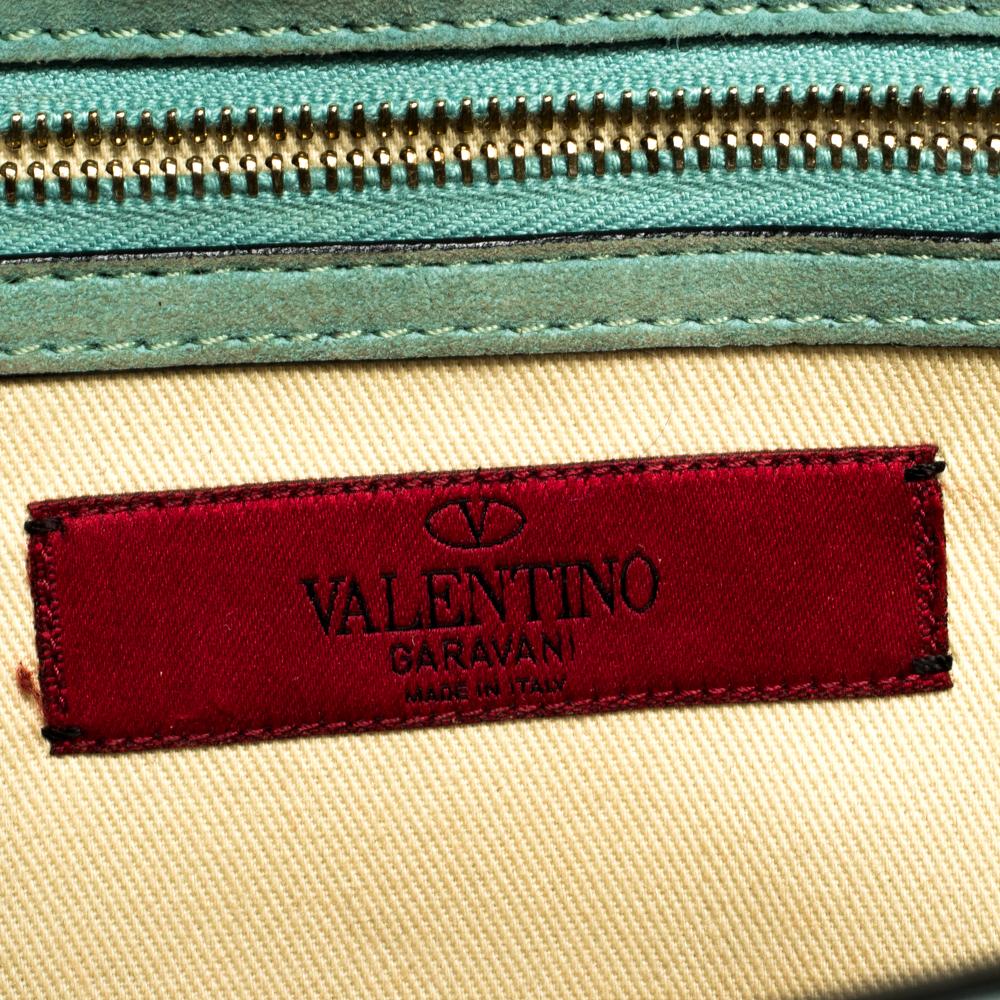 Valentino Grün Lackleder Rockstud Medium Glam Lock Flap Tasche 5