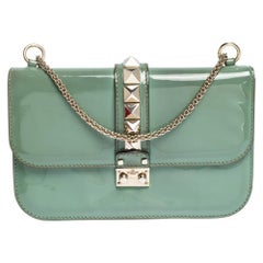 Valentino Green Patent Leather Rockstud Medium Glam Lock Flap Bag