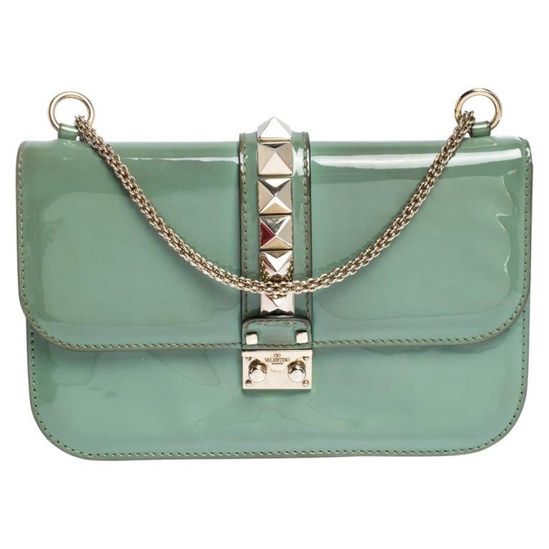 Valentino Green Patent Leather Rockstud Medium Glam Lock Flap Bag at 1stDibs