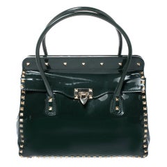 Valentino Green Patent Leather Studded Tote