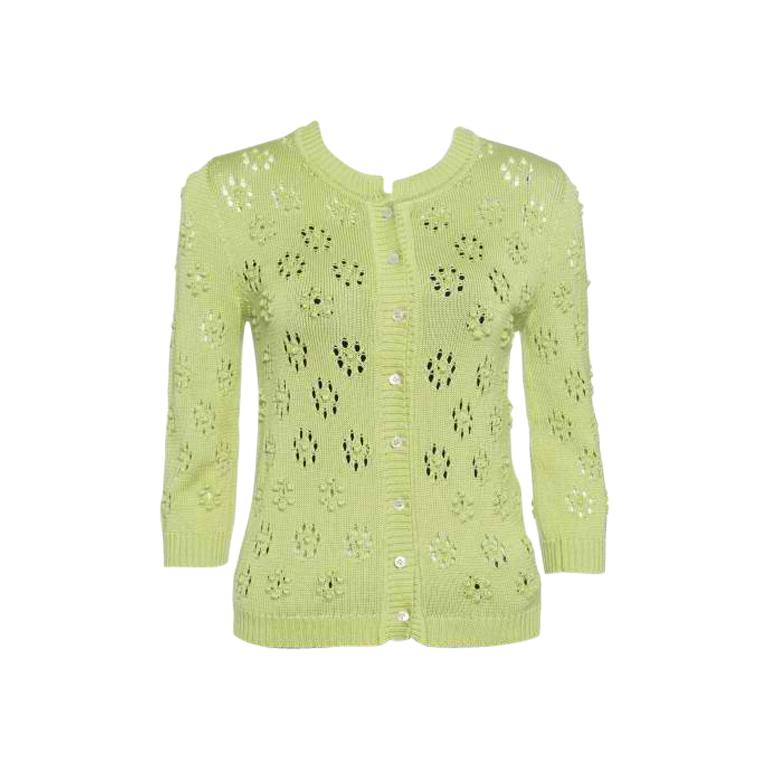 Valentino Green Perforated Bobble Knit Cardigan S