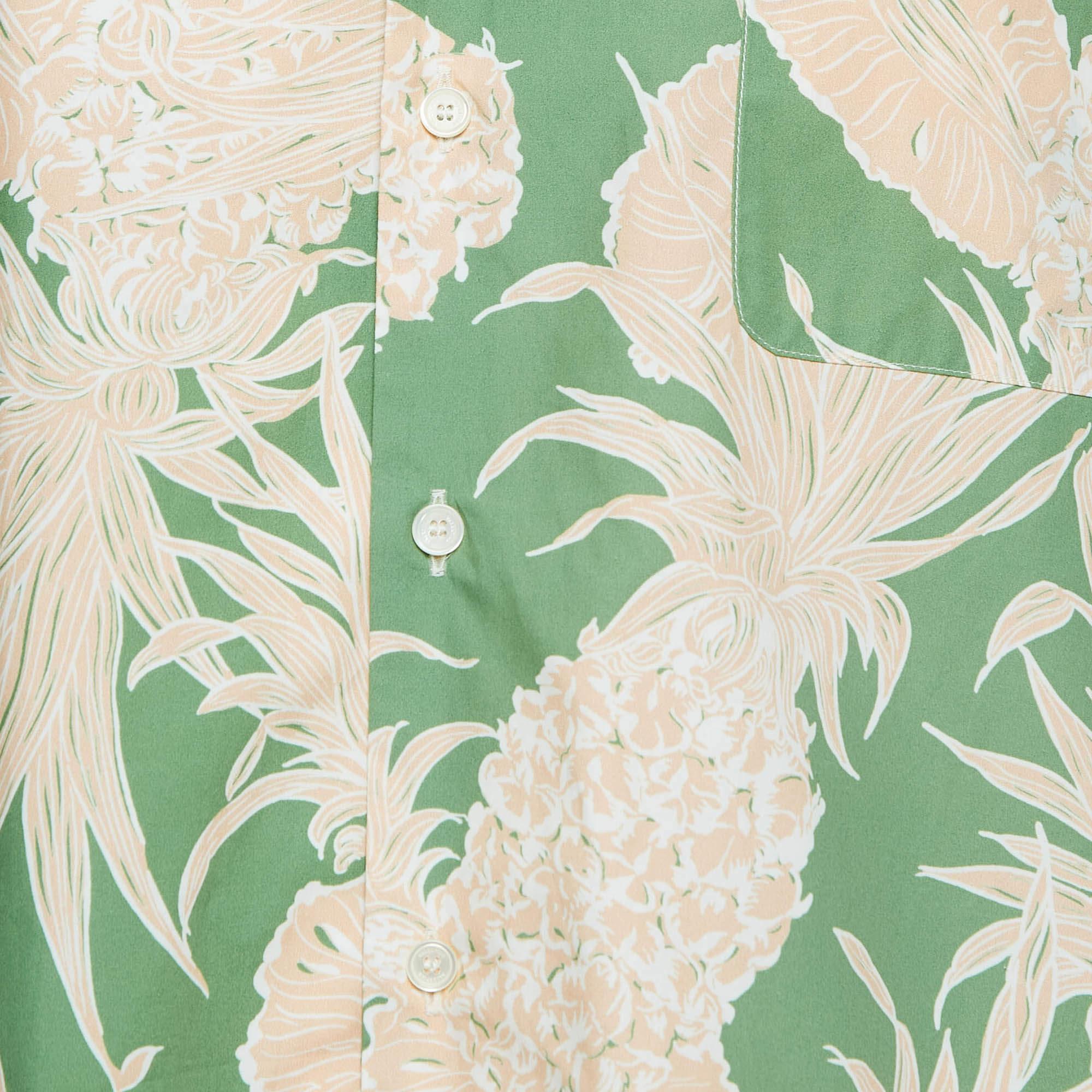 Gray Valentino Green Pineapple Print Cotton Hawaiian Shirt S For Sale