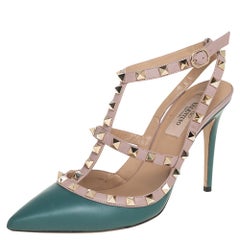 Valentino Green/Pink Leather Rockstud Pumps Size 38