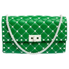 Valentino Green Quilted Leather Rockstud Spike Chain Clutch
