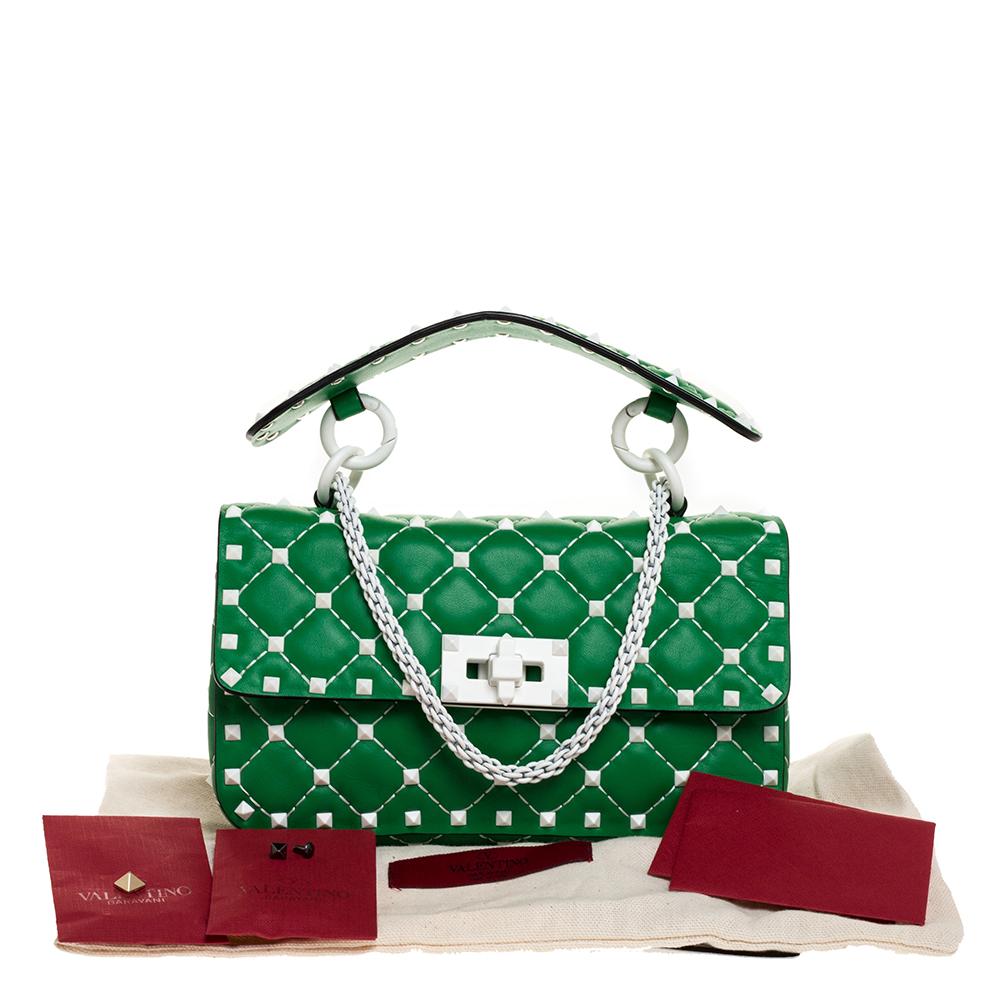 Valentino Green Quilted Leather Small Rockstud Spike Chain Shoulder Bag 4