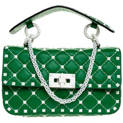 Valentino Green Quilted Leather Small Rockstud Spike Chain Shoulder Bag