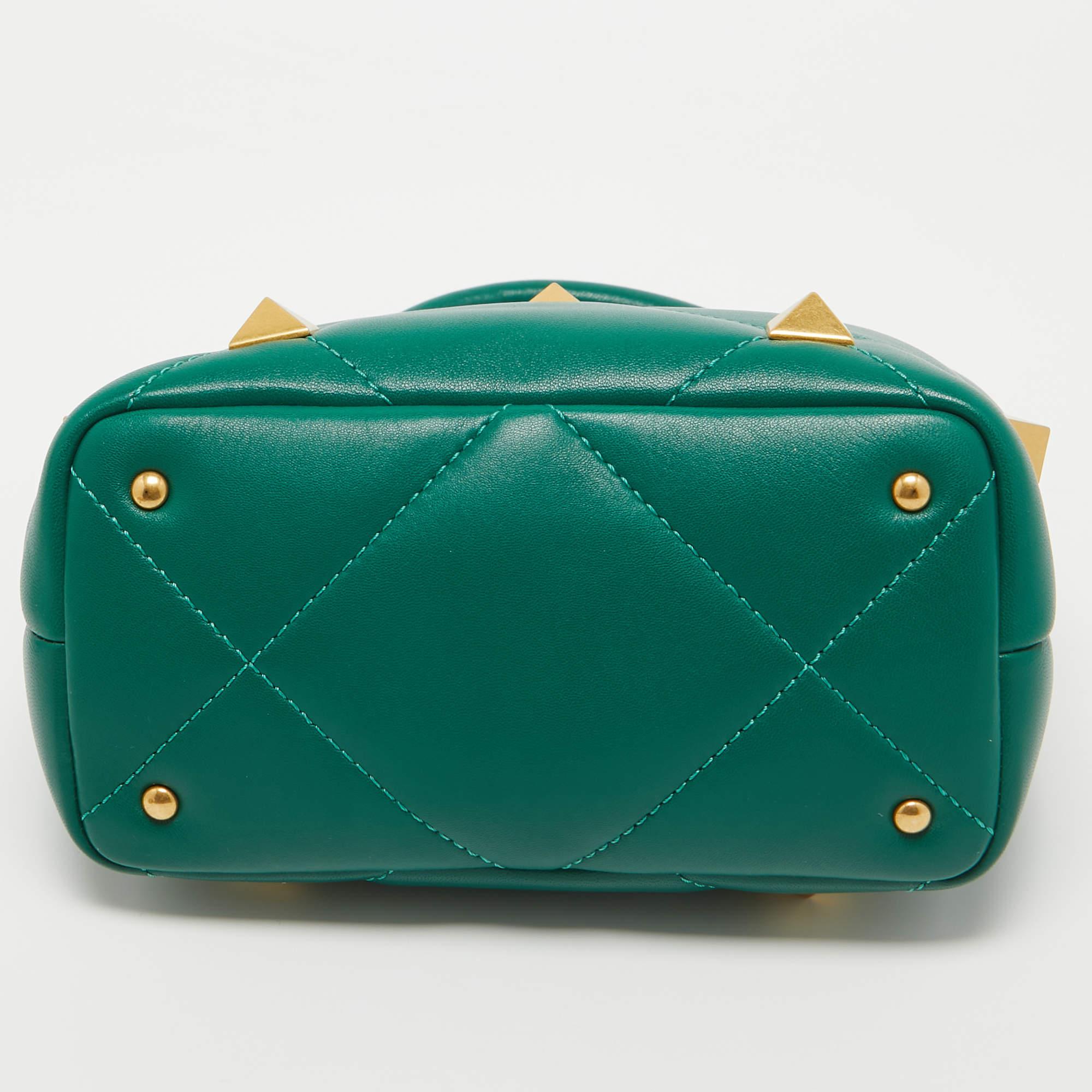Valentino Green Quilted Leather Small Roman Stud Top Handle Bag 1